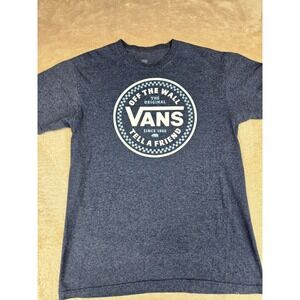 Vans Off The Wall Tell A Friend Heather Navy Blue Graphic T-Shirt Mens Medium